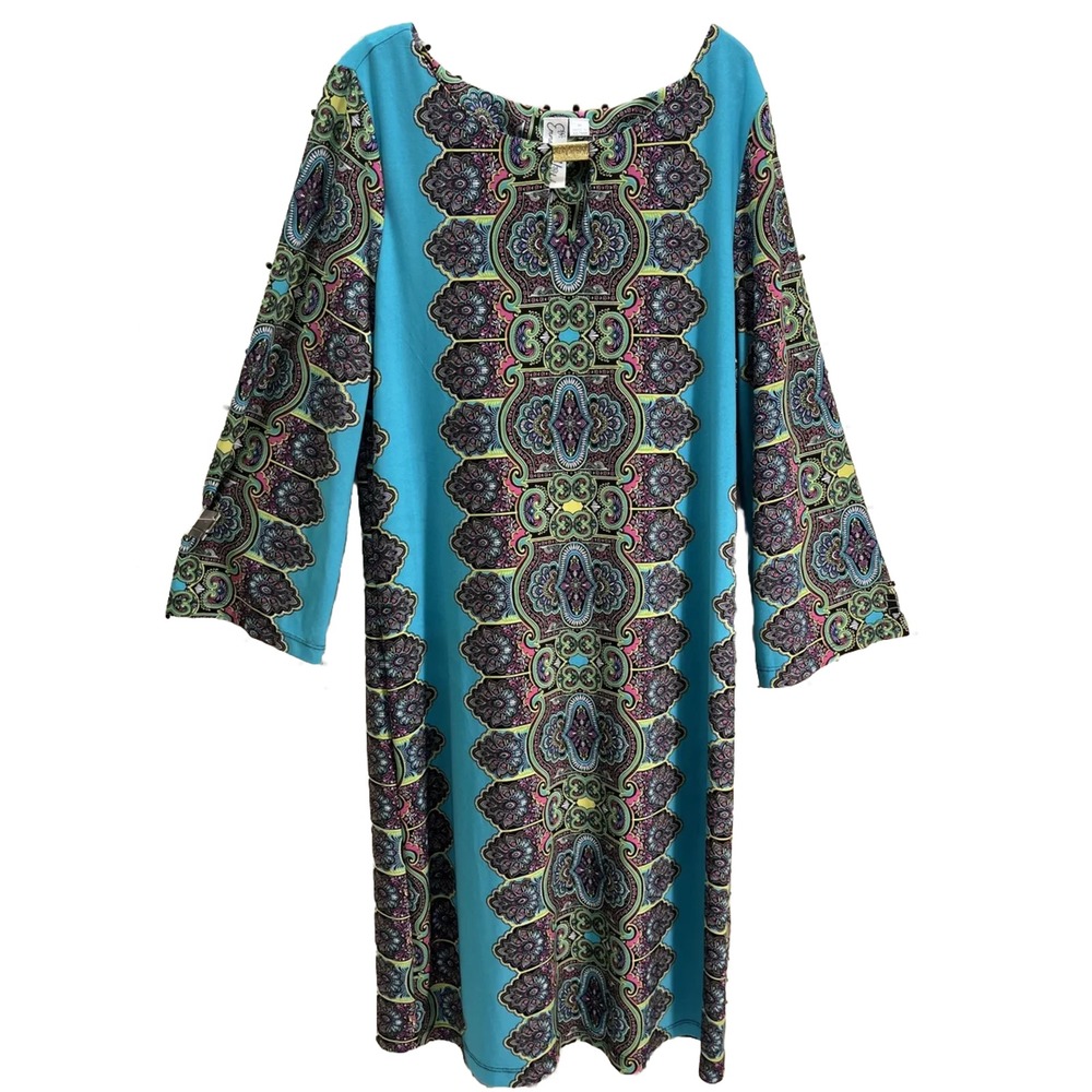 Emma & Michelle Women's Shift Dress Sz Med Chest 36"Boat Neck MIDI Paisley Tourq